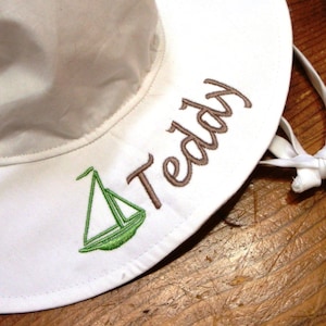 Personalized Infant Sun Hat with Sailboat / Monogrammed Hats for Babies / Custom Embroidered Sun Hat / Monogrammed Baby Hat / Sailboat Hat