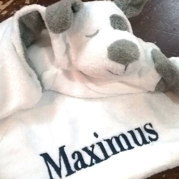 Gray Spotted Puppy Lovie with Name / Personalized Lovie Blanket / Personalized Dog Lovie / Monogrammed Dog Blanket