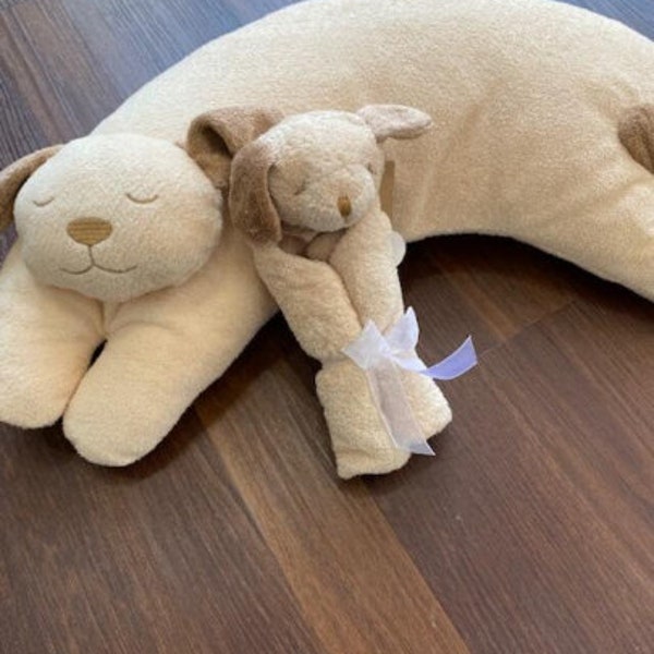 Puppy Pillow and Lovie Set / Personalized Crib Pillow / Personalized Animal Pillow / Curved Pillow / Brown Puppy Lovie Blanket