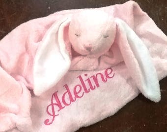 Pink Bunny Lovie with Name / Personalized Easter Lovie / Personalized Angel Dear Lovie / Security Blanket / Personalized Bunny Lovie