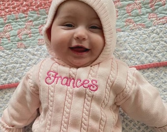 Zip Back Personalized Name Sweater / Hooded Baby Sweater with Zipper in Back / Monogrammed Sweater / Embroidered Sweater / Infant Sweater