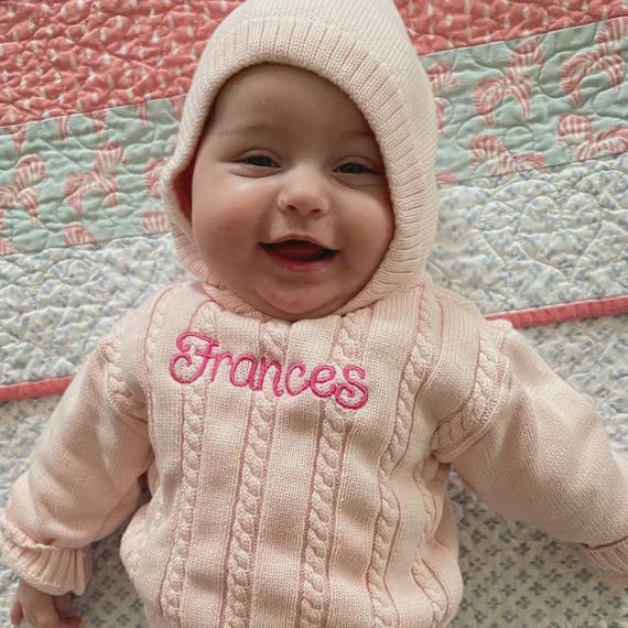 Zip Back Personalized Name Sweater / Hooded Baby Sweater with Zipper in Back / Monogrammed Sweater / Embroidered Sweater / Infant Sweater