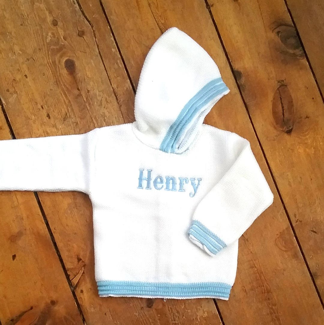 Zip Back Monogrammed Name Sweater / Hooded Baby Sweater With Zipper in