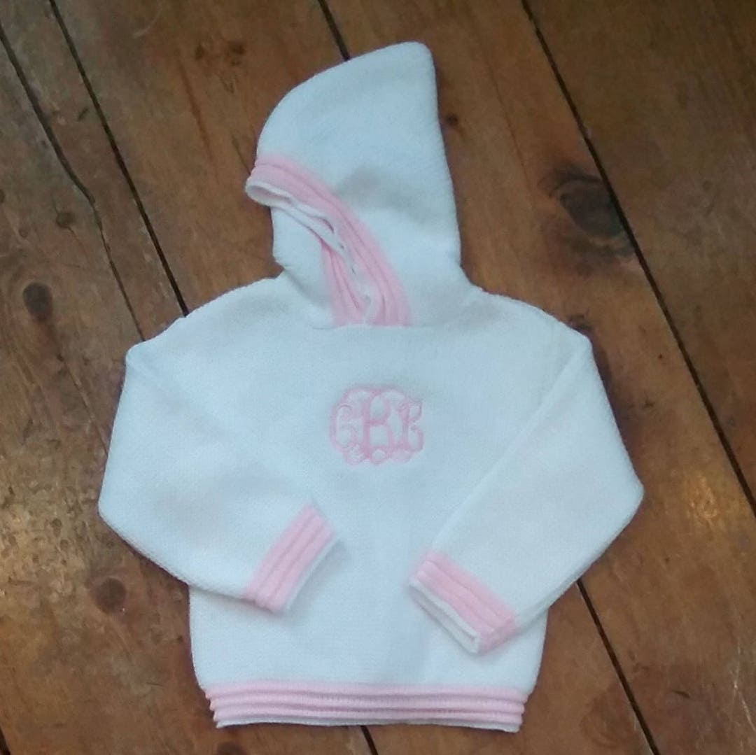 Zip Back Monogrammed Sweater / White /pink Trim / Personalized Baby ...