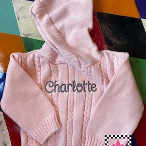 Zip Back Personalized Name Sweater / Hooded Baby Sweater with Zipper in Back / Monogrammed Sweater / Embroidered Sweater / Infant Sweater image 1