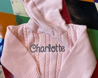 Zip Back Personalized Name Sweater / Hooded Baby Sweater with Zipper in Back / Monogrammed Sweater / Embroidered Sweater / Infant Sweater
