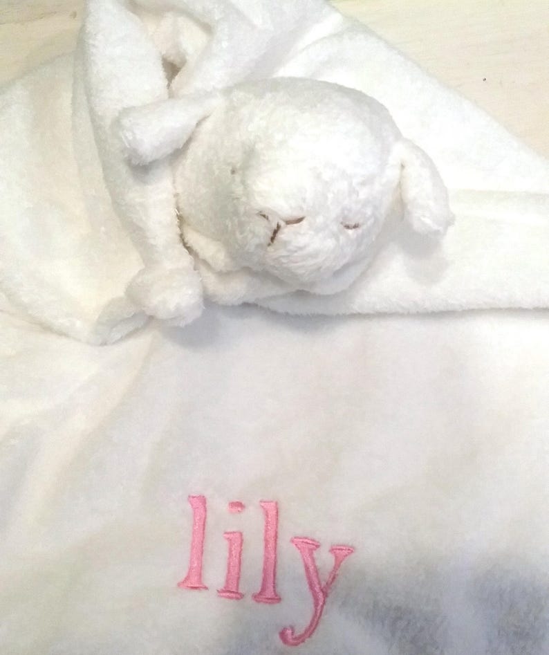 White Lamb Lovie with Name / Personalized Easter Lovie / Personalized Lovie Blanket / Security Blanket / Personalized Lamb Lovie image 2