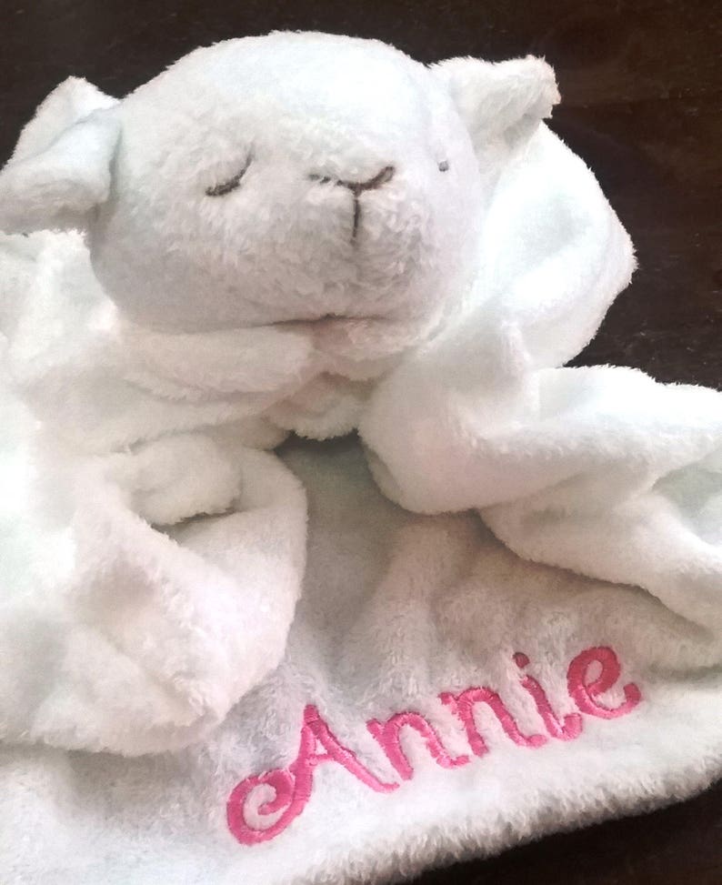 White Lamb Lovie with Name / Personalized Easter Lovie / Personalized Lovie Blanket / Security Blanket / Personalized Lamb Lovie image 1