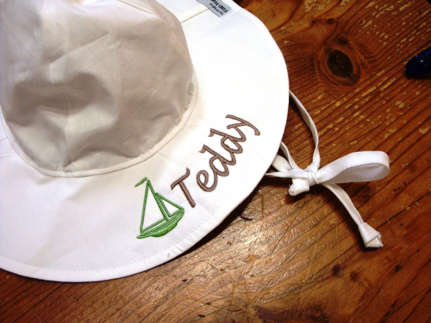 Personalized Infant Sun Hat with Sailboat / Monogrammed Hats for Babies / Custom Embroidered Sun Hat / Monogrammed Baby Hat / Sailboat Hat