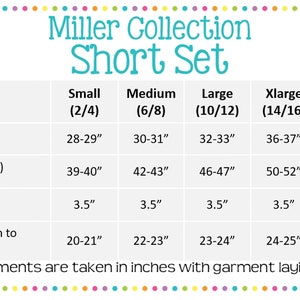 May include: A size chart for a short set, showing measurements in inches for waist, hips, inseam, and bust for sizes small (2/4) to XX-large (16/18).