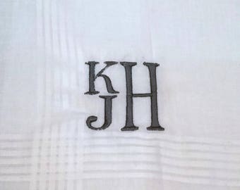 Mens Stacked Monogram on Handkerchief / Monogrammed Mens Handkerchief / Personalized Mens Handkerchief / Monogrammed Wedding Handkerchief