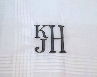 Mens Stacked Monogram on Handkerchief / Monogrammed Mens Handkerchief / Personalized Mens Handkerchief / Monogrammed Wedding Handkerchief