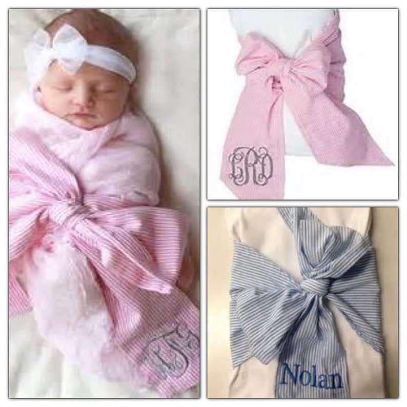 Personalized Swaddle Blanket With Bow/ Seersucker Swaddle Etsy