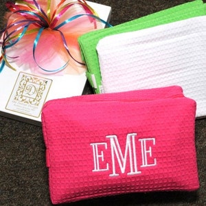 Monogrammed Cosmetic Bag / Medium Cosmetic Bag / Monogrammed Make-Up Bag / Waffle Weave Bag / Bridesmaid Gift / Bridal Party Gift
