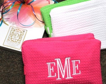 Monogrammed Cosmetic Bag / Medium Cosmetic Bag / Monogrammed Make-Up Bag / Waffle Weave Bag / Bridesmaid Gift / Bridal Party Gift