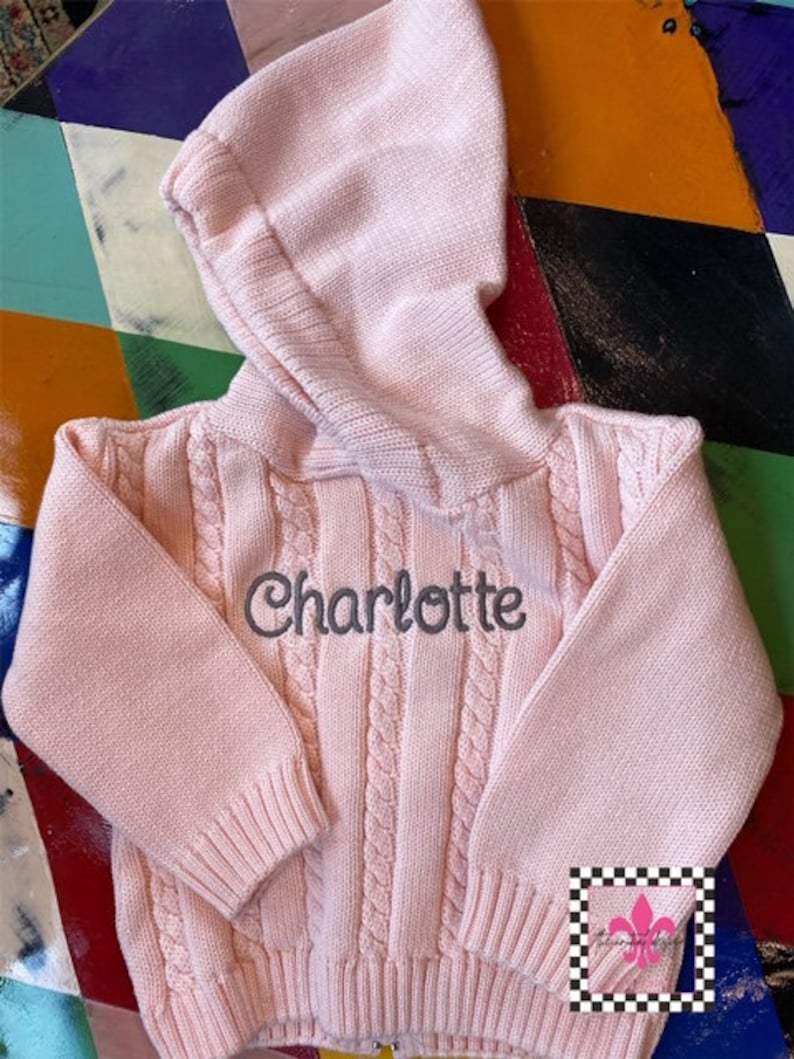 Zip Back Monogrammed Sweater / Personalized Sweater with Initials / Hooded Sweater Zipper in Back / Embroidered Sweater / Infant Sweater image 8