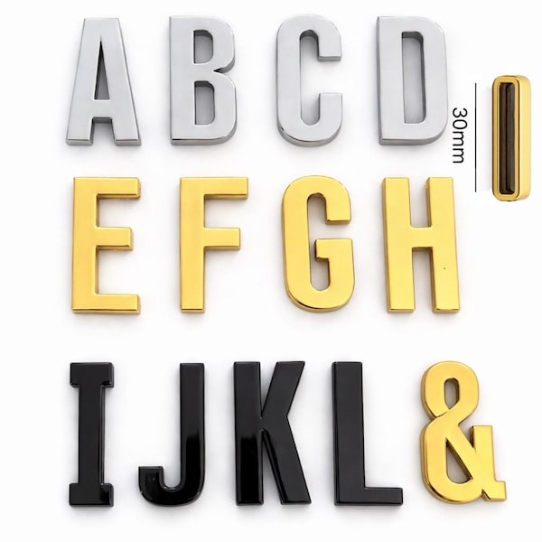 30mm Slide Letters: Silver, Gold, or Black A-Z for Collars
