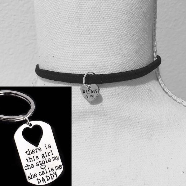 Daddy's Girl elastic choker and Daddy/Dom gift keychain.