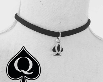 Queen of spades elastic choker or pendant necklace. QOS.