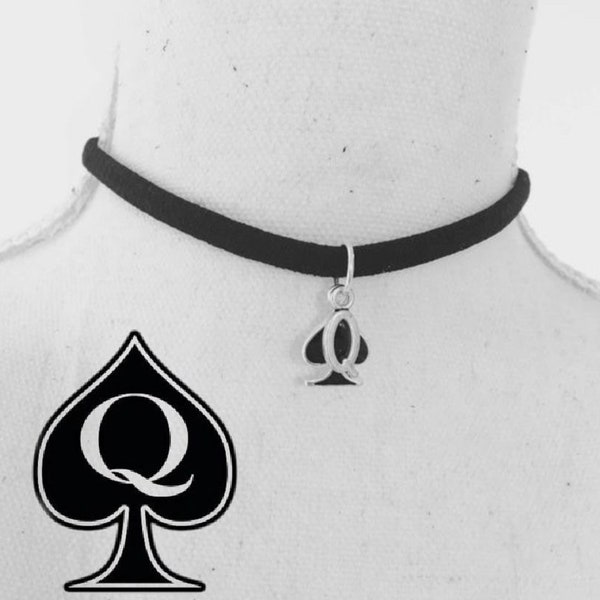 Queen of spades elastic choker or pendant necklace. QOS.