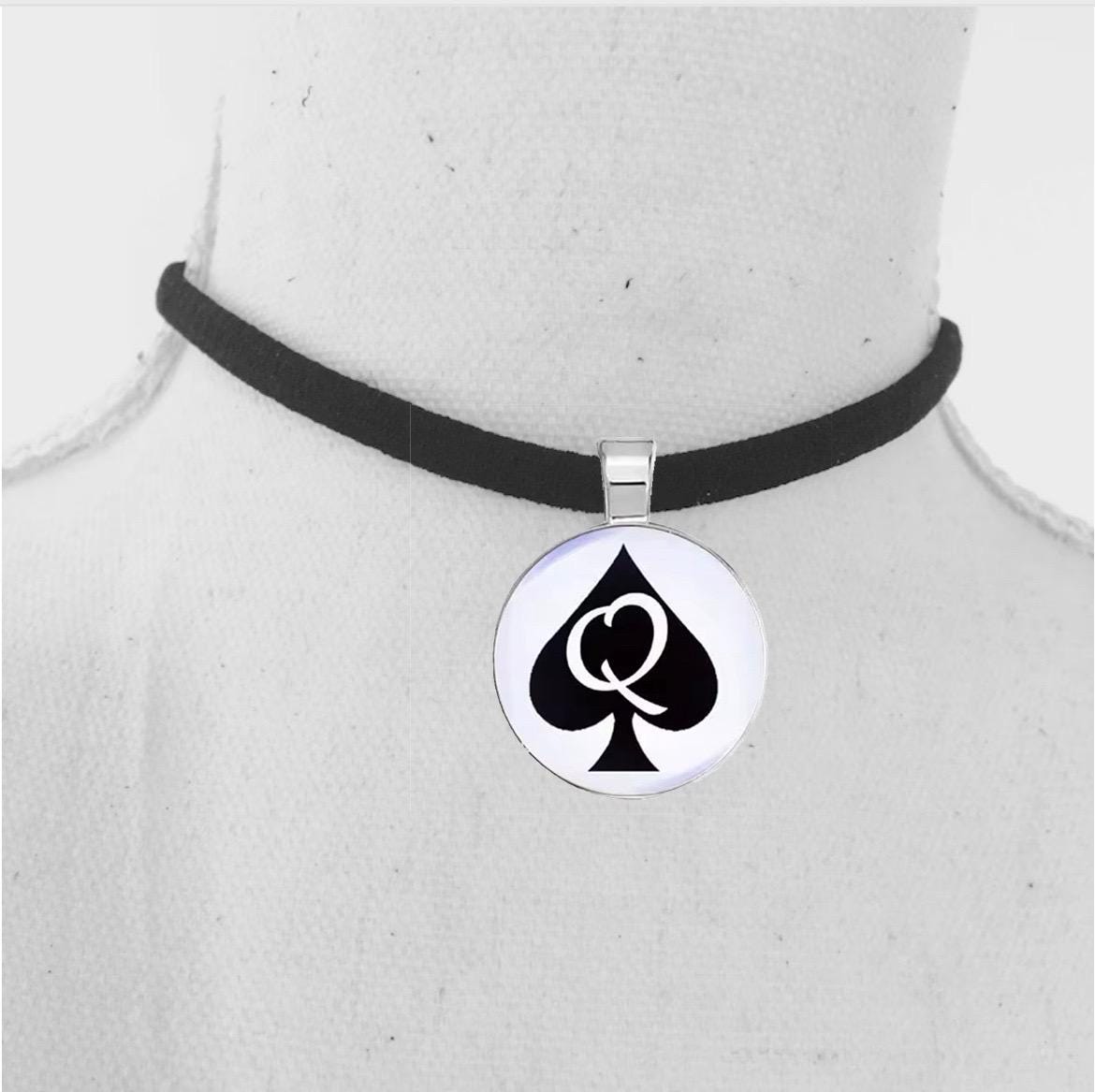 Queen of spades elastic choker or pendant necklace. QOS.