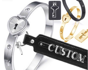 Bracelet en titane avec serrure à cœur et porte-clés en cuir personnalisé DDLG serrure et bracelet à clés. Article à porter 24h/24 et 7j/7.