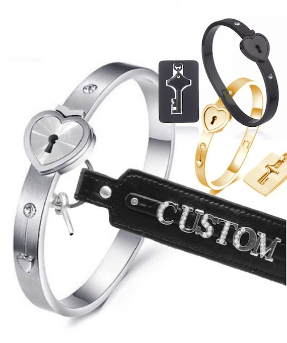 Lock Heart Titanium Bracelet and Custom Leather Keychain DDLG Lock
