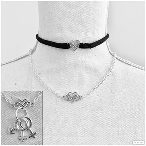 Infinite love polyamory choker or necklace infinity love heart. Im their's choker MFM, FMF etc.