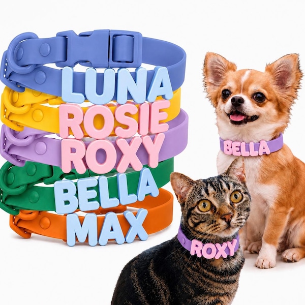 Customizable Silicone Small Dog/Cat Collar with Name | Pastel Puppy Pet Collar