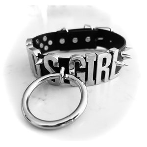 Custom spiked thick o ring collar with huge 30mm letters choker. Choose your words up to 10 letters