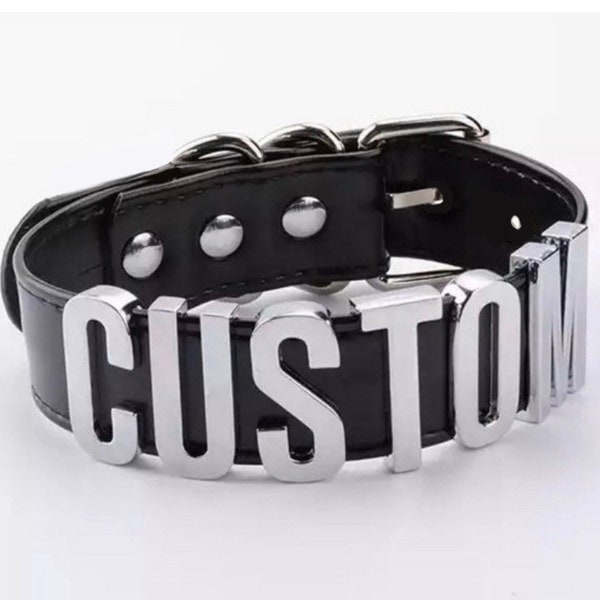 Custom thick collar with huge 30mm letters BDSM/DDLG choker. Choose your words...sl*t , princess, baby...up to 10 letters.