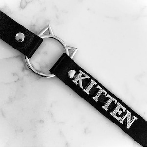 DDLG kitty/Kitten collar- Choose your word...sl*t, daddys girl, princess, baby...etc.(vegan leather)