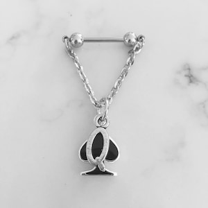 Queen of spade earrings. QOS Dangle earrings, stud earrings or nipple bars/nipple rings or nipple clamps.