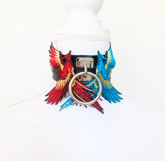 pink blossom or blue butterfly blue flowers Embrodered flower thick collar BDSMDDLG choker *limited edition! Red rose