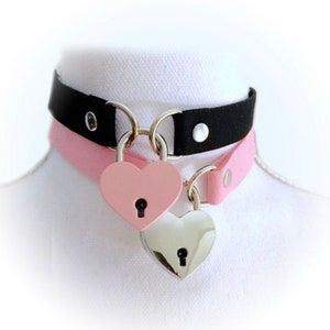 Heart lock collar in pink or black-custom sizing available