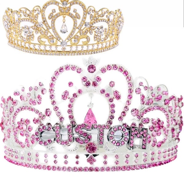 Tiara de nombre rosa personalizada/tiara de palabra personalizada para cumpleaños, despedida de soltera, boda o cualquier ocasión especial. Tu nombre o frase en una tiara.