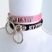 Mature-Custom collar- pink/black/custom color DDLG/BDSM choker. Choose your word...sl*t, daddys girl, princess...anything.(vegan leather)