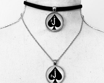 Jack of spades elastic choker or pendant necklace. jOS.