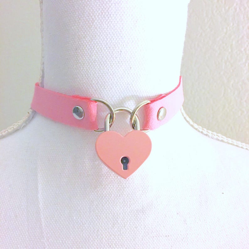Heart Lock Collar in Pink or Blackcustom Sizing Available Etsy UK