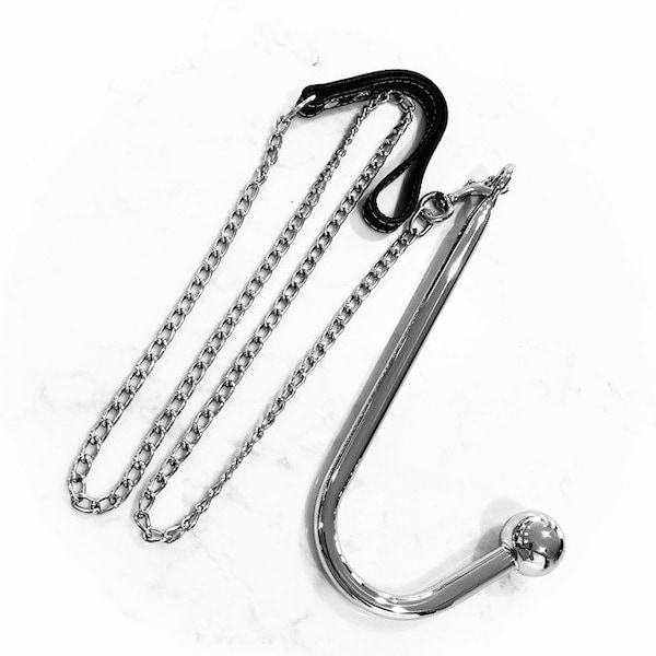 Mature-Leash and hook set, stainless steel sex/anal hook.
