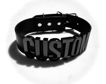 Custom Word Choker: Black Letter Collar, Personalized Statement Jewelry