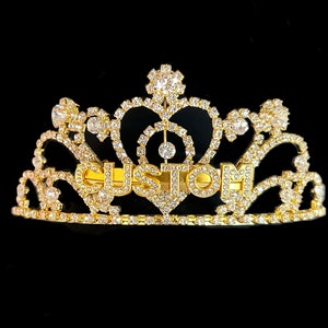 Custom gold name tiara/custom word tiara for birthday, bachelorette, wedding or any special ocassion. Your name or phrase on a tiara.