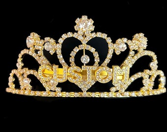 Custom gold name tiara/custom word tiara for birthday, bachelorette, wedding or any special ocassion. Your name or phrase on a tiara.