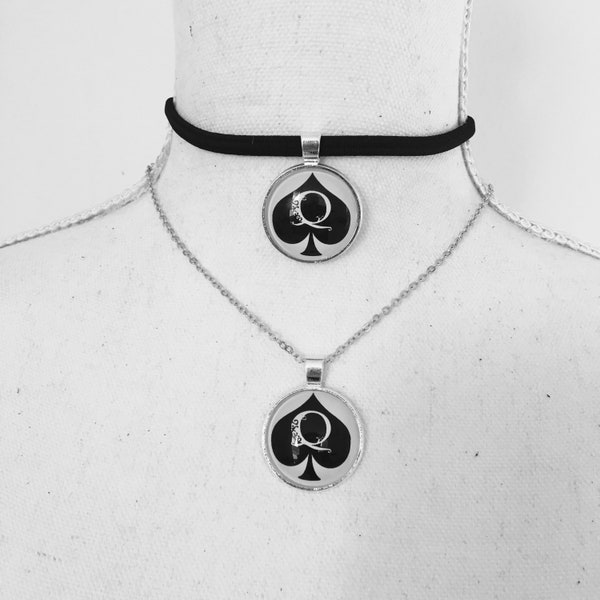 Queen of spades elastic choker or pendant necklace. QOS.