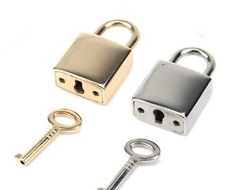 Square lock and key pendant add on, Silver or gold