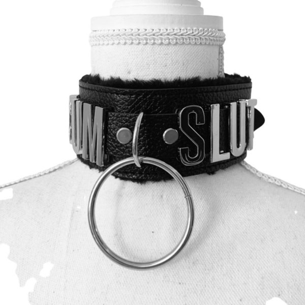 Custom thick fur collar with huge 30mm letters BDSM/DDLG choker. Choose your words...sl*t , princess, baby...up to 10 letters.