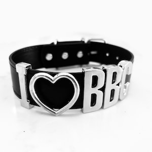 I heart BBC collar with huge gold or silver 30mm letters choker. Choose your words up to 10 letters