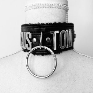 Custom thick fur collar with huge 30mm letters choker. Choose your words...up to 10 letters.