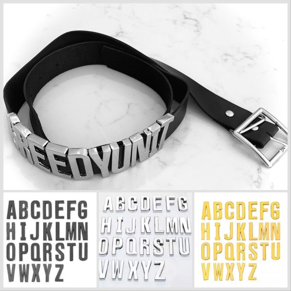Custom name logo belt with huge 30mm letters. Designer belt