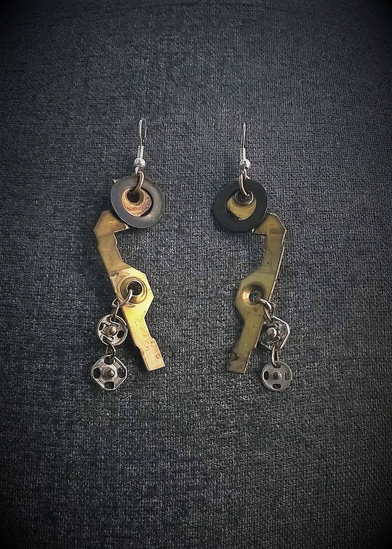 repurposed industrial brass dangle earrings image 1